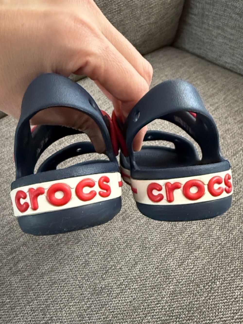 Crocs Crocband Toddler Boy Sandals Navy Red 12 C Used - Picture 7 of 12